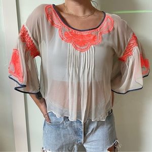 Neon Silk Chiffon Blouse - Light Boho Sheer Top